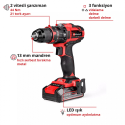 Einhell TE-CD 18/44 Li-i Akülü Darbeli Matkap (1x2,5Ah) - 4514287
