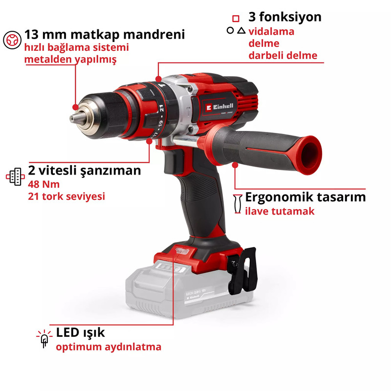 Einhell TE-CD 18/48 Li-i Akülü Darbeli Matkap (Solo) - 4513926