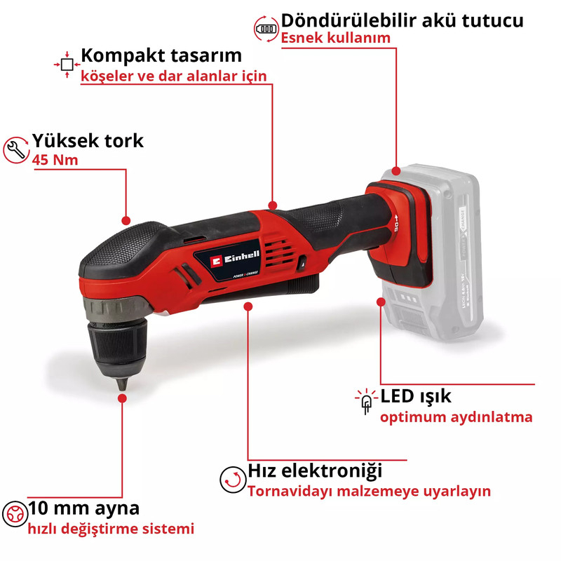 Einhell TE-AD 18 Li Akülü Açılı Matkap (Solo) - 4514290