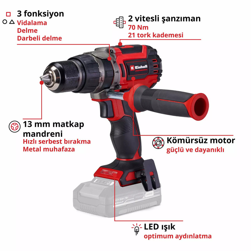 Einhell TP-CD 18/70 Li-i BL Akülü Darbeli Matkap (Solo) - 4514315